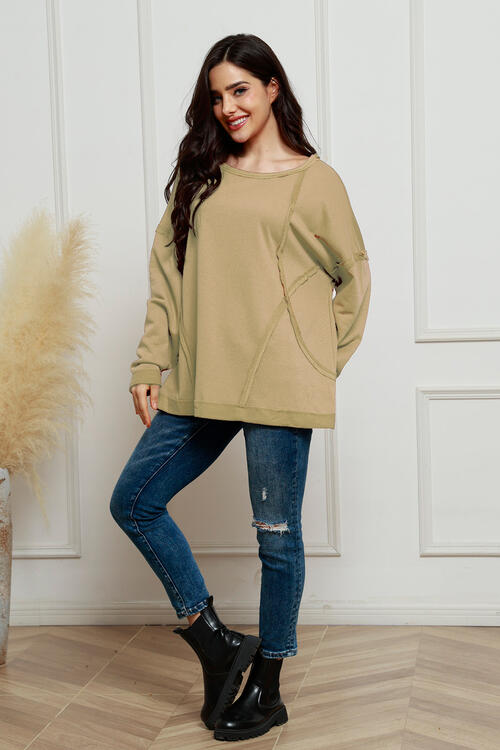 Round Neck Exposed Seam Sweatshirt |1mrk.com