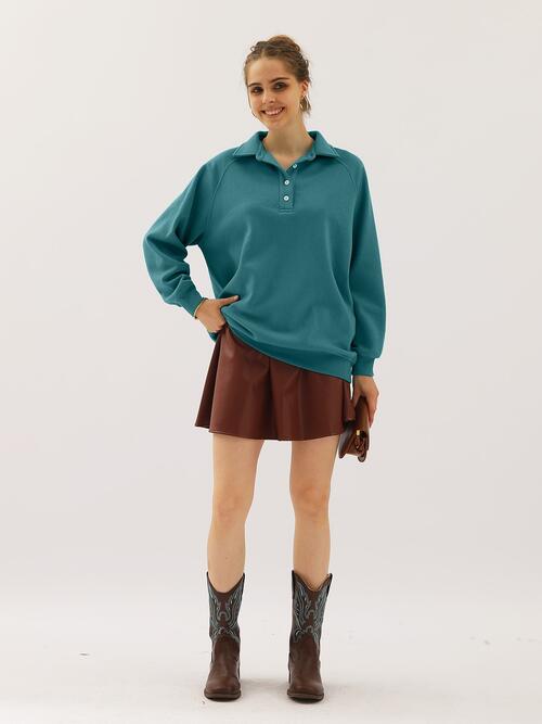 Ninexis Full Size Quarter-Button Collared Sweatshirt |1mrk.com