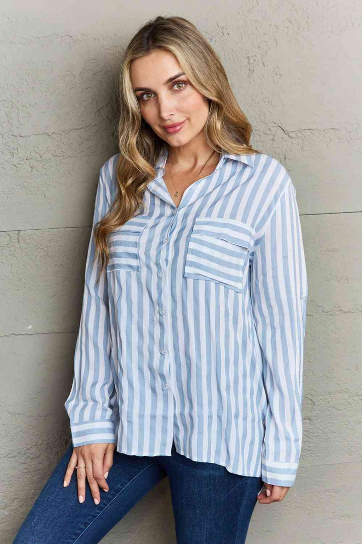 Ninexis Take Your Time Collared Button Down Striped Shirt |1mrk.com