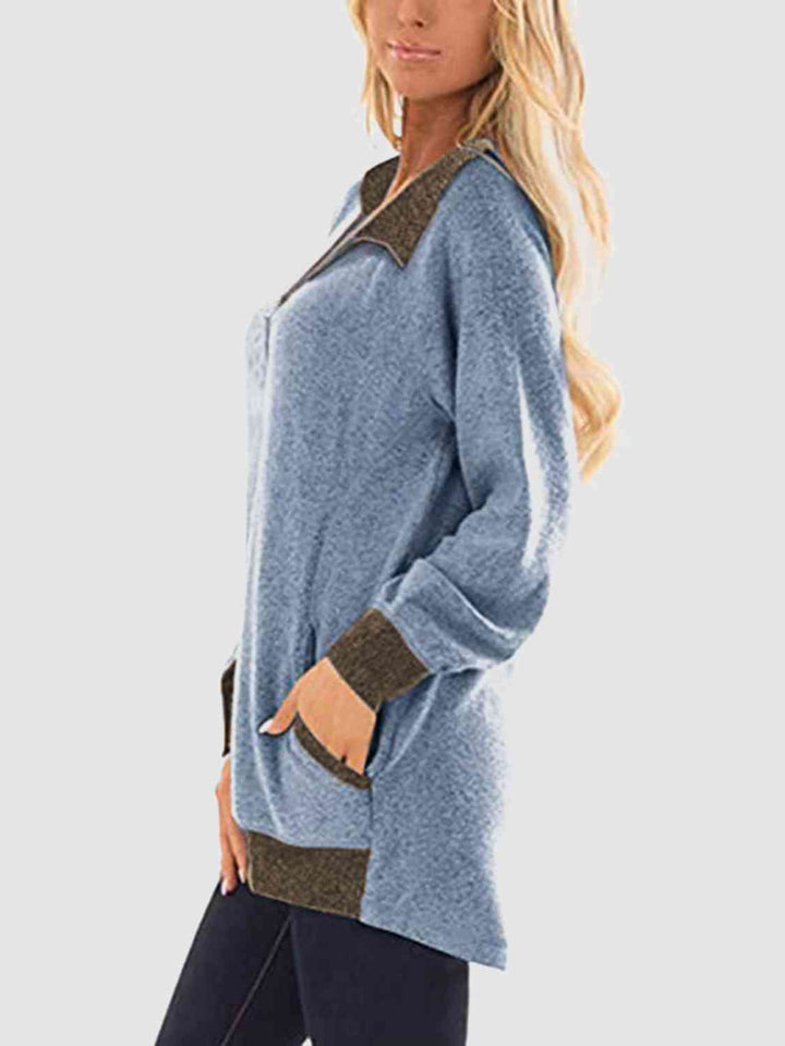 Contrast Half Zip Sweatshirt with Pockets |1mrk.com