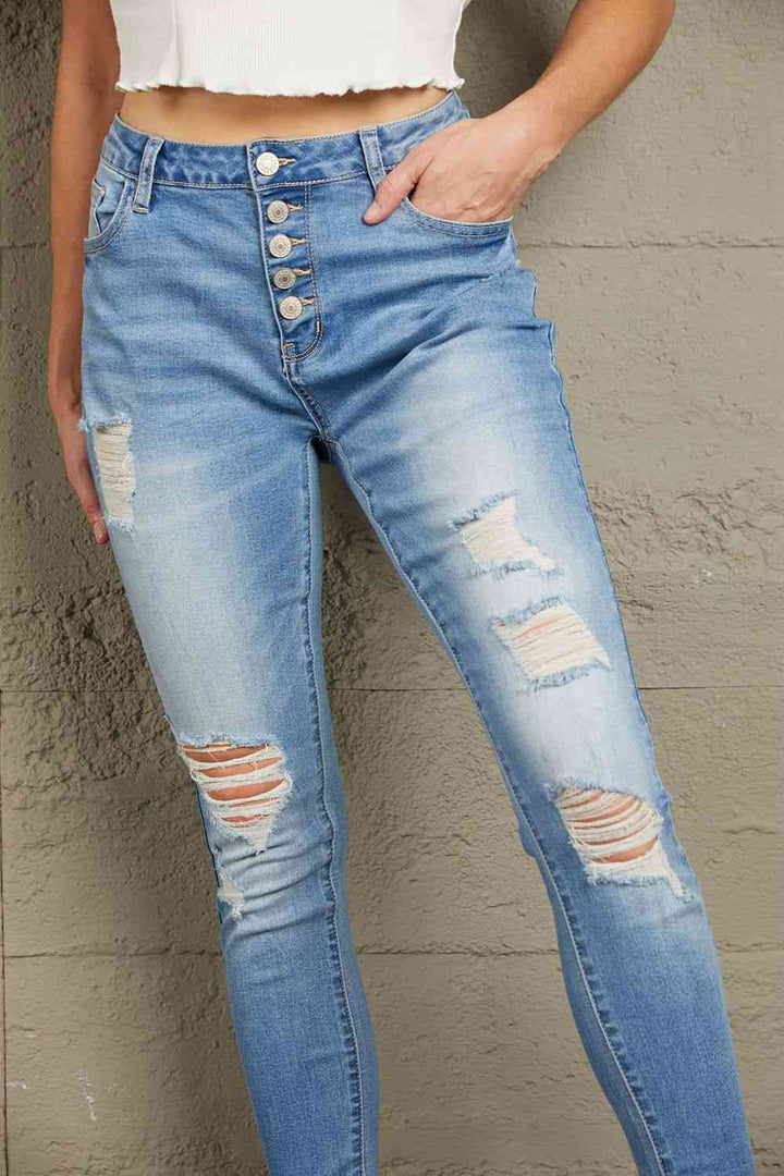 Baeful Button Front Frayed Ankle Skinny Jeans |1mrk.com