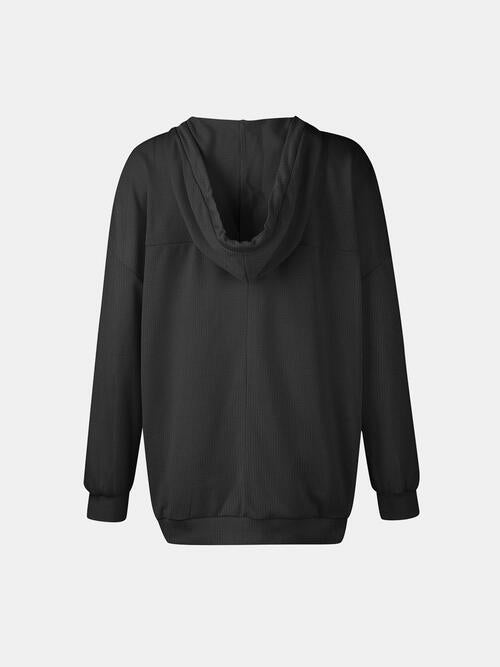 Drawstring V-Neck Long Sleeve Hoodie | 1mrk.com