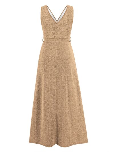 Slit Surplice Tie Waist Sleeveless Dress |1mrk.com