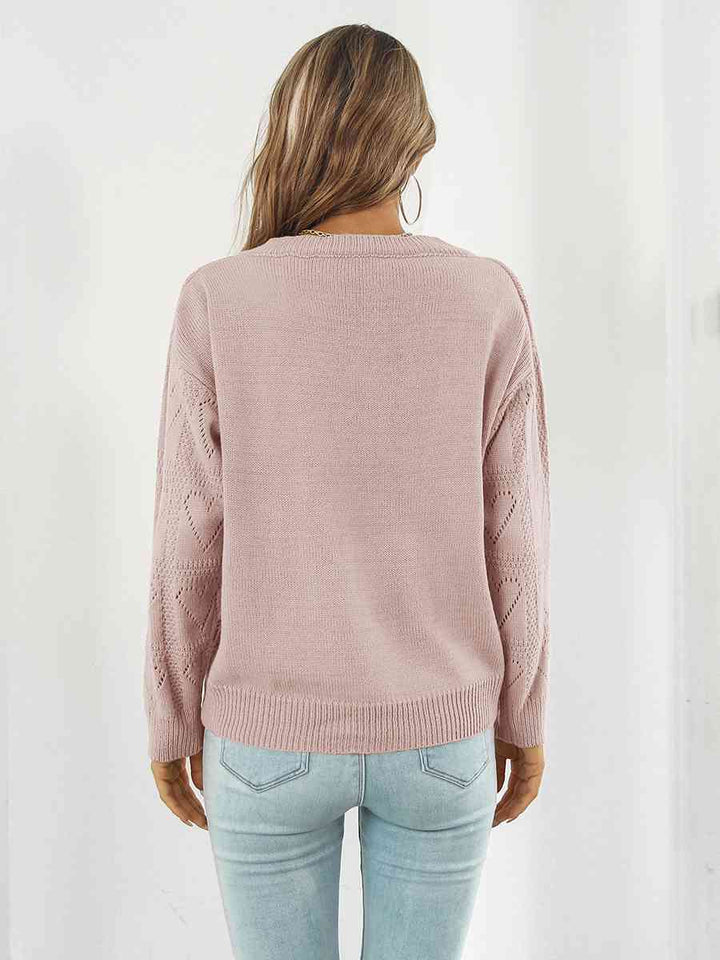 Openwork V-Neck Sweater |1mrk.com