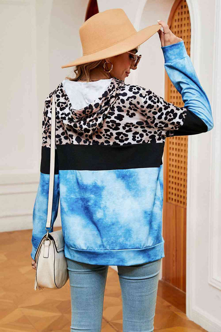 Leopard Drawstring Hoodie with Pocket |1mrk.com