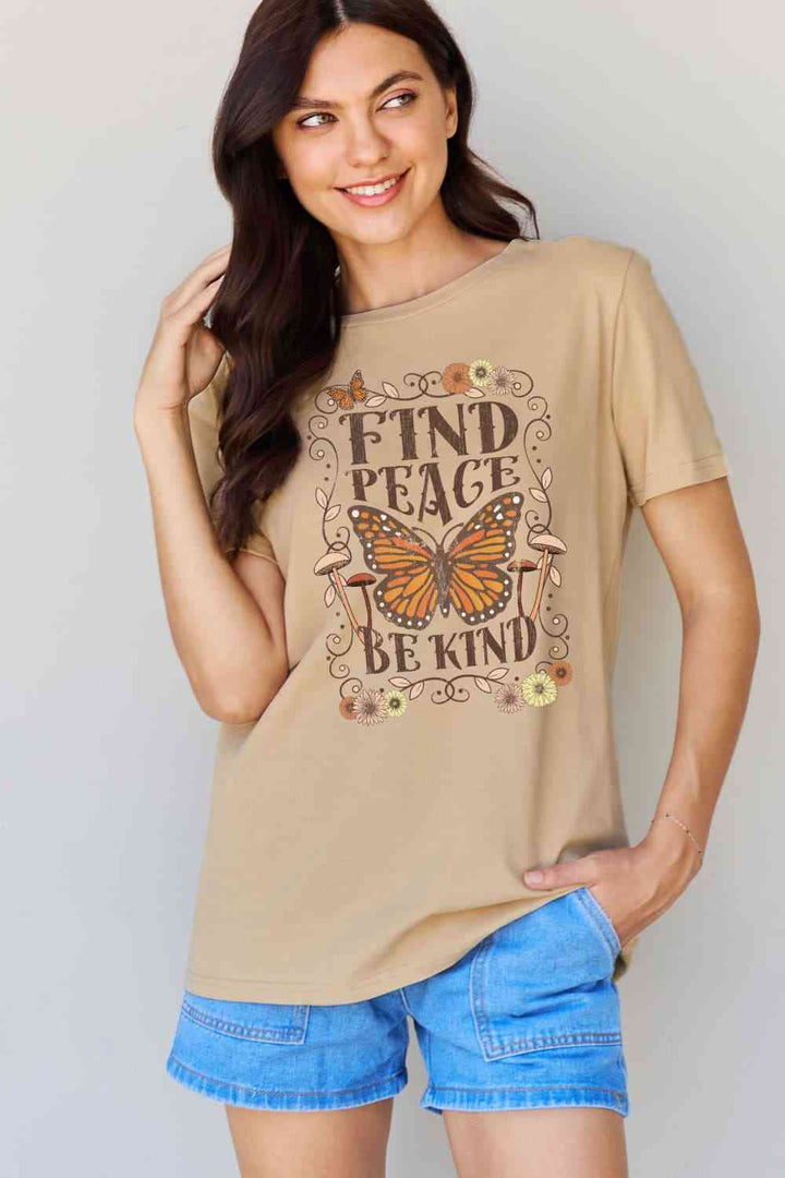 Simply Love Full Size FIND PEACE BE KIND Graphic Cotton T-Shirt | 1mrk.com