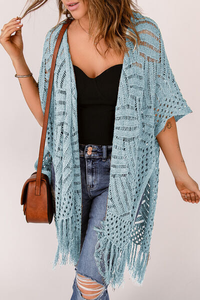 Openwork Open Front Cardigan with Fringes | Trendsi