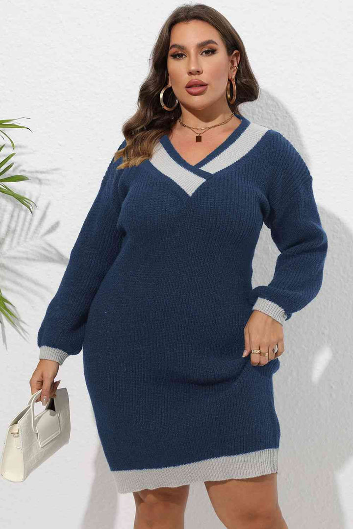 Plus Size Long Sleeve Sweater Dress |1mrk.com