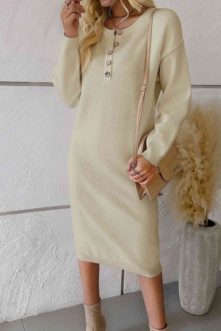 Buttoned Drop Shoulder Dress |1mrk.com