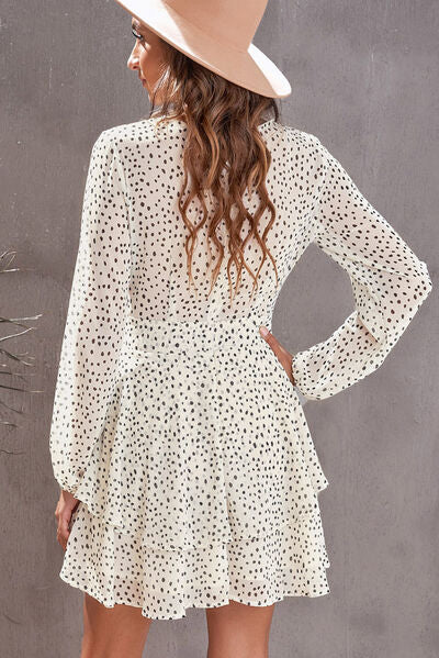 Tied Polka Dot Balloon Sleeve Layered Dress | Trendsi