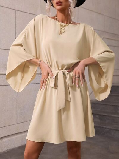 Tie Waist Kimono Sleeve Mini Dress |1mrk.com