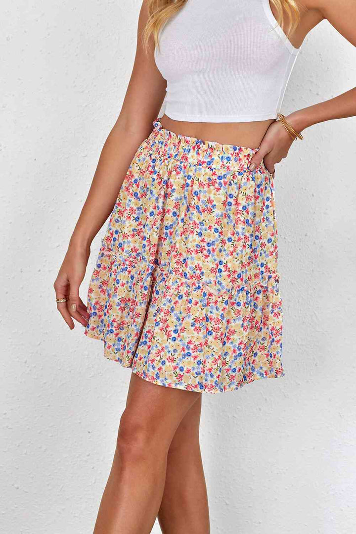 Floral Print Elastic Waist Skirt |1mrk.com