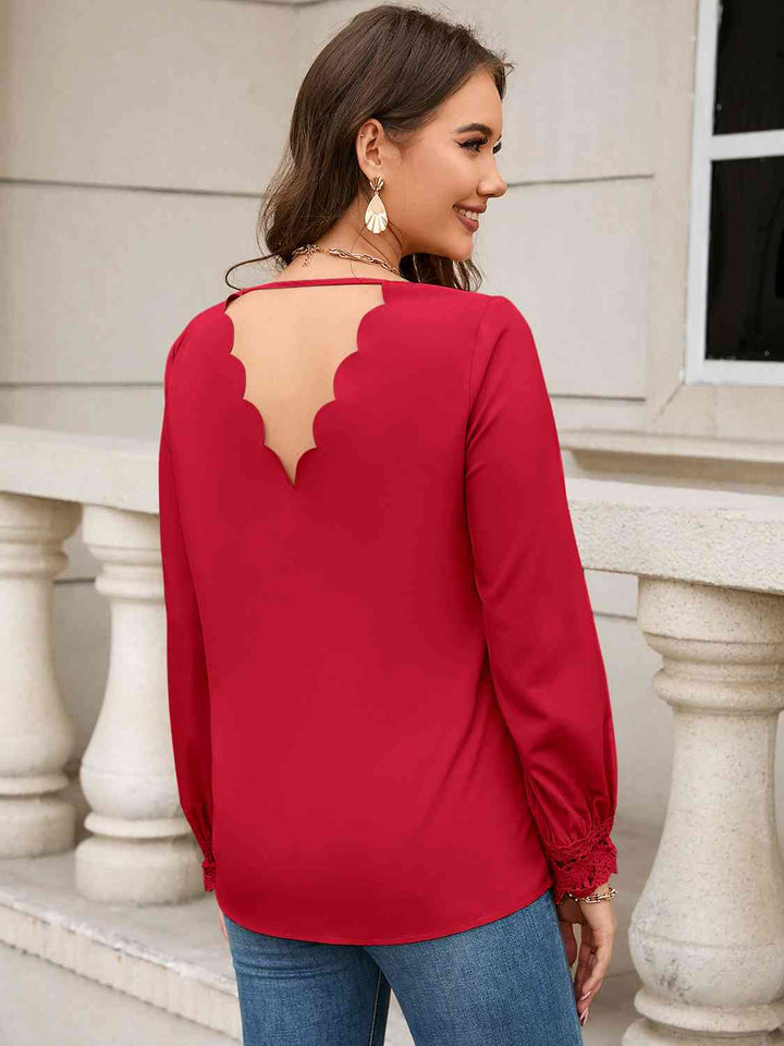 V-Neck Long Sleeve Blouse | 1mrk.com