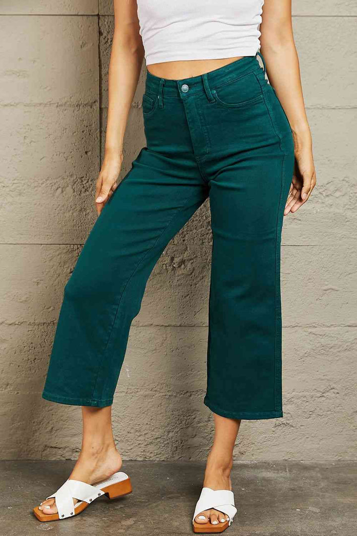 Judy Blue Hailey Full Size Tummy Control High Waisted Cropped Wide Leg Jeans | 1mrk.com