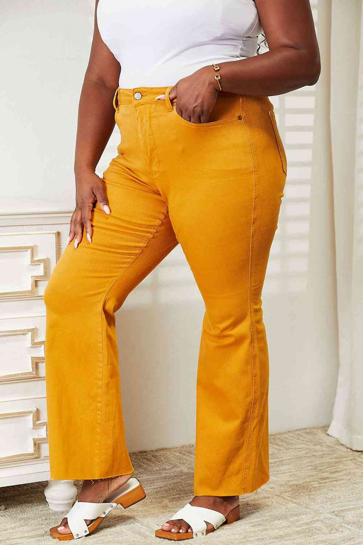 Judy Blue Full Size High Waist Tummy Control Garment Dyed Flare Jeans | 1mrk.com