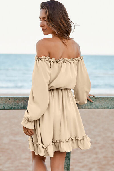 Frill Off-Shoulder Flounce Sleeve Dress |1mrk.com