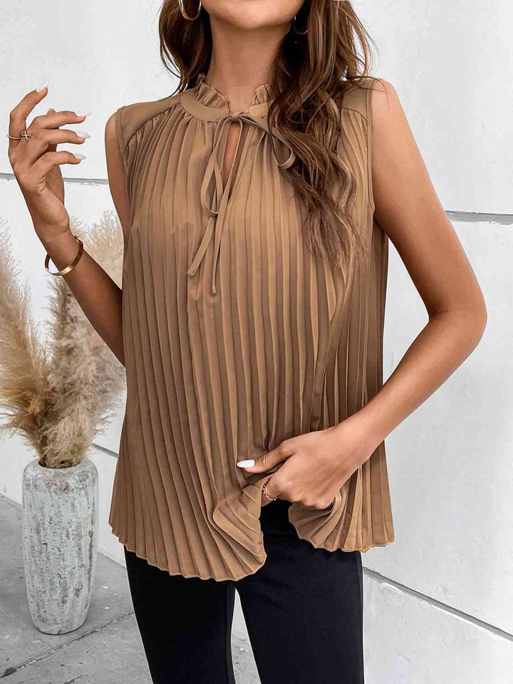 Pleated Tie Neck Tank Top | 1mrk.com