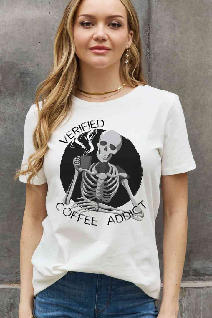 Simply Love Full Size VERIFIED COFFEE ADDICT Graphic Cotton Tee | 1mrk.com