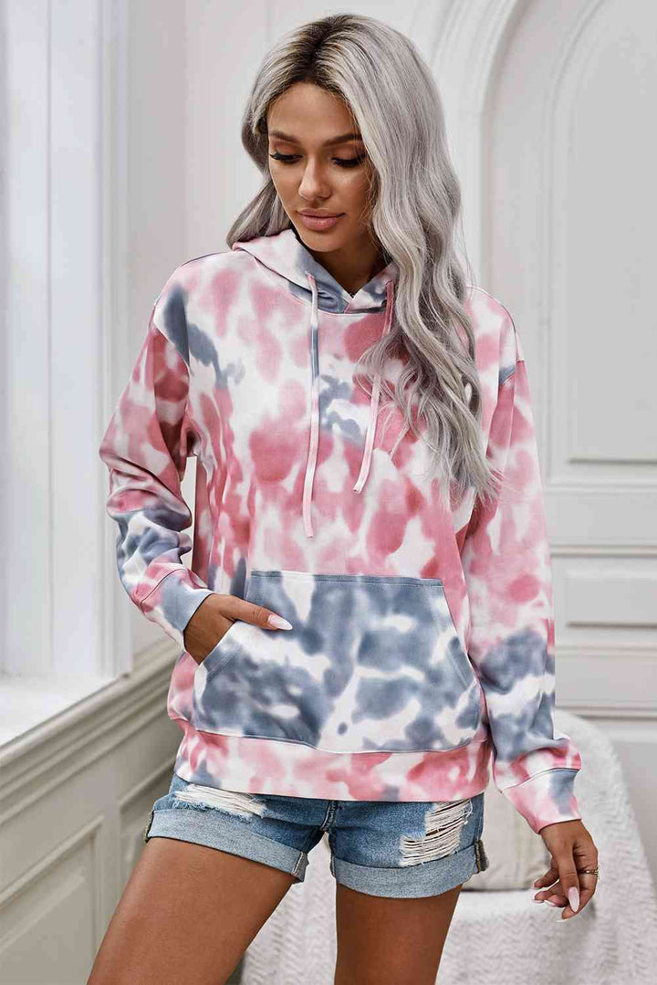 Tie-Dye Dropped Shoulder Drawstring Hoodie | 1mrk.com