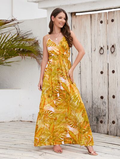 Printed Surplice Spaghetti Strap Dress |1mrk.com