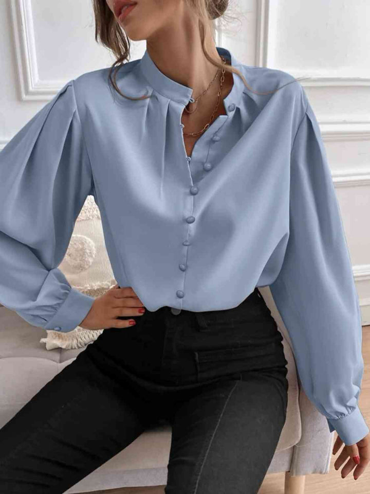 Mock Neck Button Front Shirt | 1mrk.com