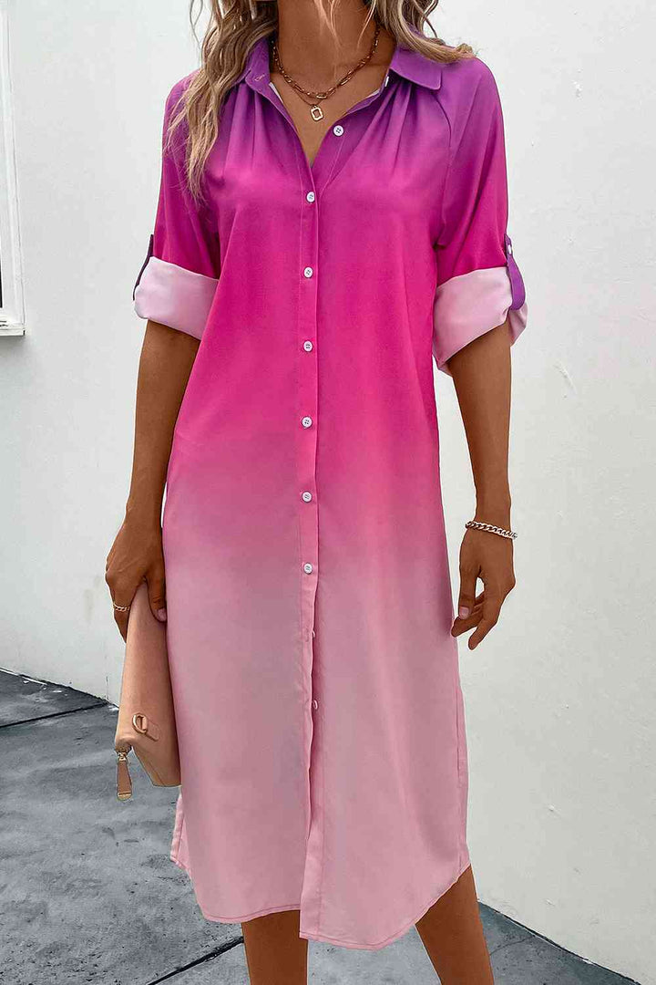 Gradient Long Sleeve Shirt Dress |1mrk.com