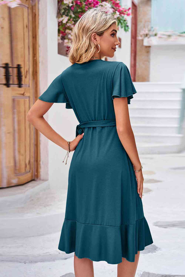 Surplice Neck Flutter Sleeve Dress | 1mrk.com