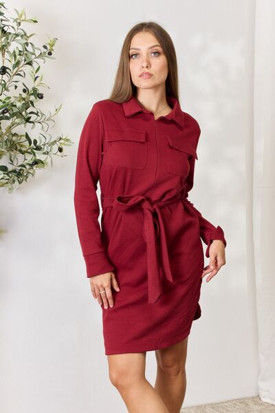 Culture Code Full Size Tie Front Half Zip Long Sleeve Shirt Dress | 1mrk.com