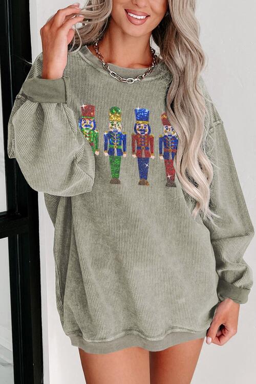 Sequin Nutcracker Drop Shoulder Sweatshirt |1mrk.com