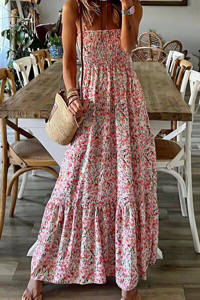 Smocked Floral Spaghetti Strap Dress |1mrk.com