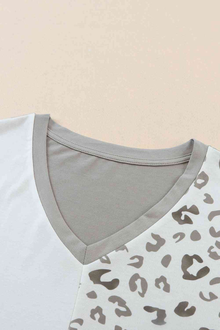 Plus Size Leopard V-Neck T-Shirt | 1mrk.com