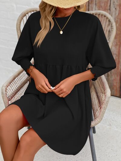 Round Neck Lantern Sleeve Mini Dress |1mrk.com