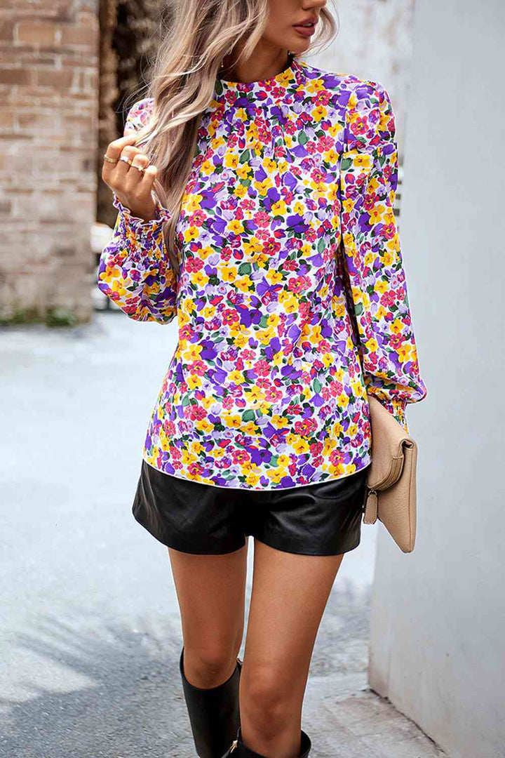 Printed Smocked Puff Sleeve Blouse | 1mrk.com