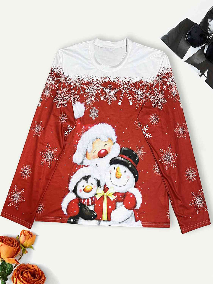 Plus Size Snowflake Print Round Neck T-Shirt | 1mrk.com