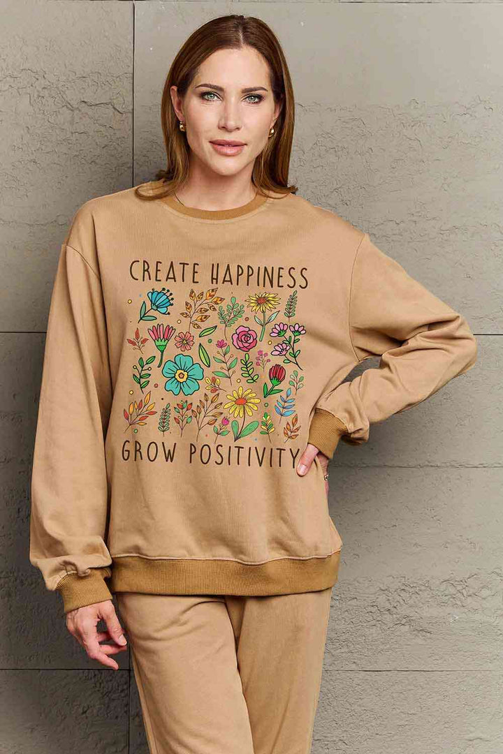 Simply Love Full Size CREATE HAPPINESS  GROW POSITIVITY Graphic Sweatshirt |1mrk.com