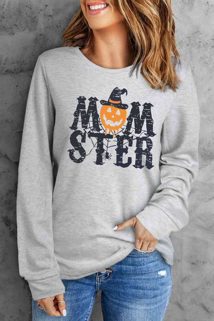 Round Neck Long Sleeve MOMSTER Graphic Sweatshirt |1mrk.com