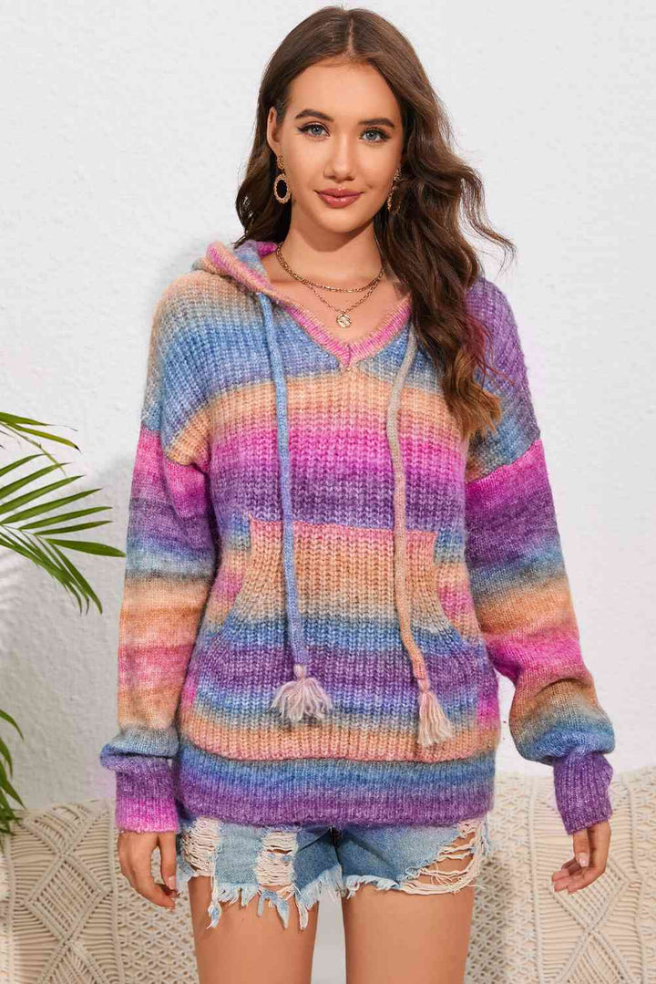 Multicolor Dropped Shoulder Hooded Sweater |1mrk.com