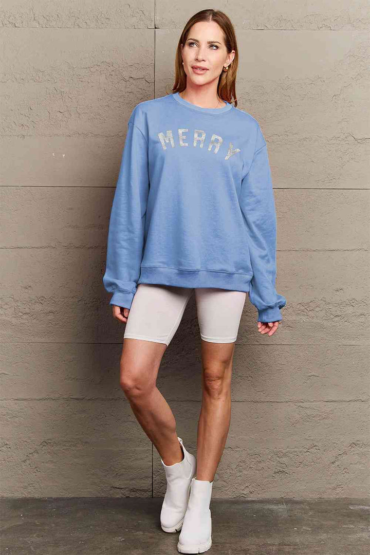 Simply Love Full Size MERRY Graphic Sweatshirt |1mrk.com