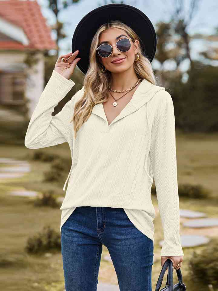 Cable-Knit Hooded Blouse |1mrk.com