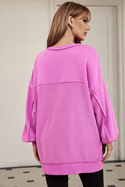 Buttoned Dropped Shoulder Sweatshirt |1mrk.com