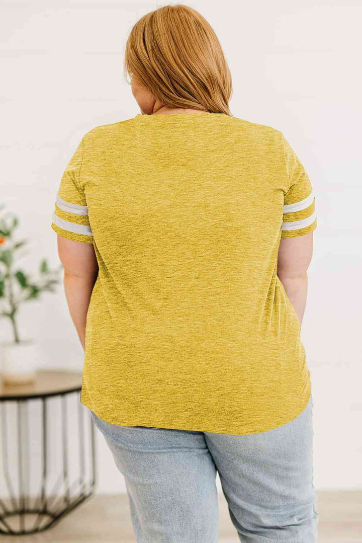 Plus Size Striped V-Neck Tee Shirt | 1mrk.com