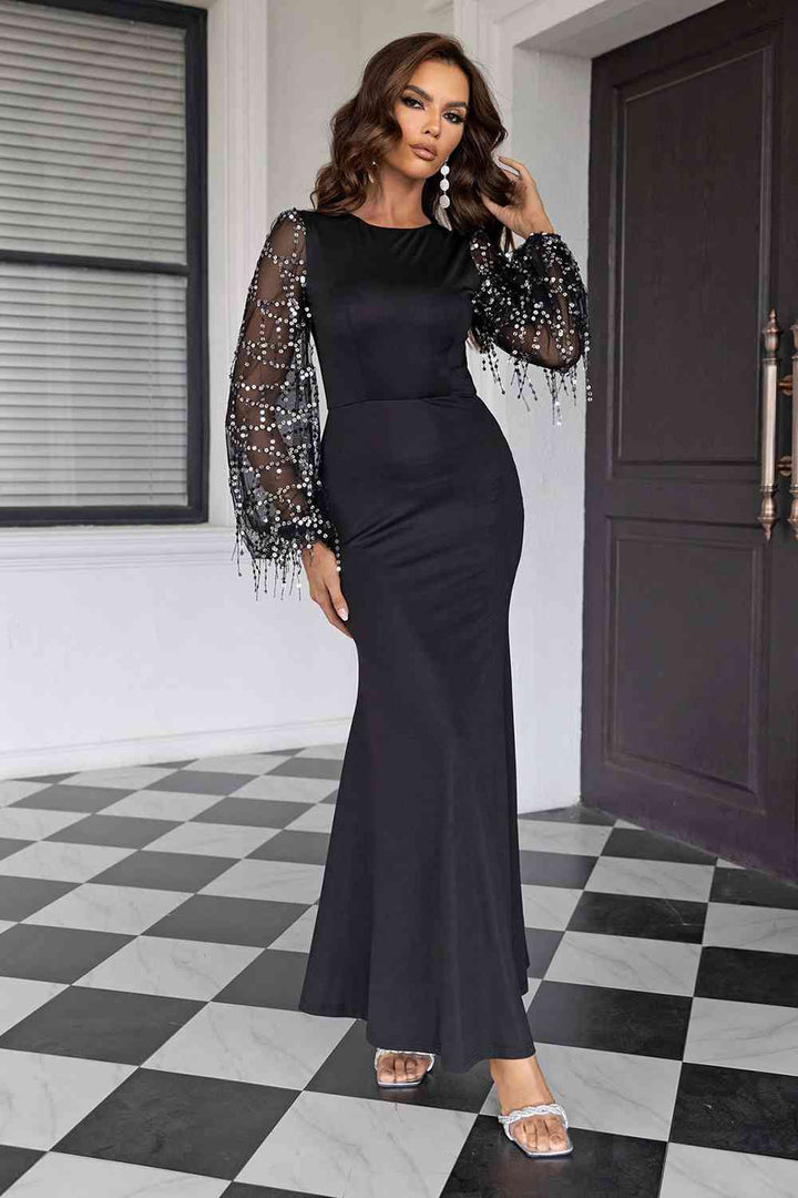 Maxi Dress Sequin Round Neck | 1mrk.com