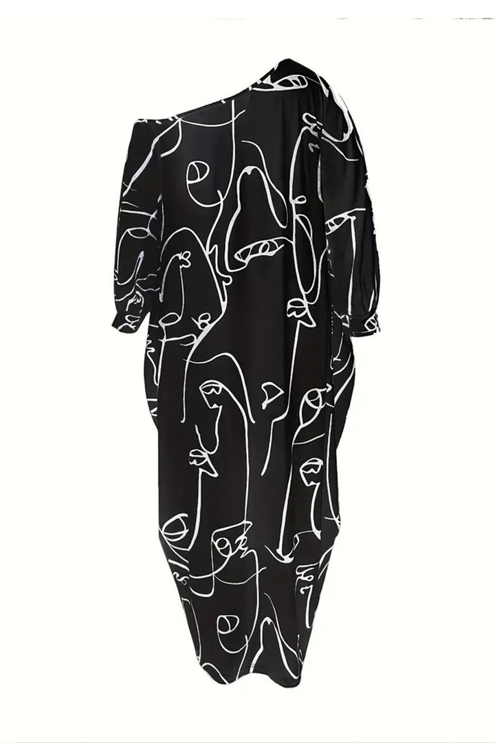 Printed Single Shoulder Lantern Sleeve Maxi Dress | Trendsi