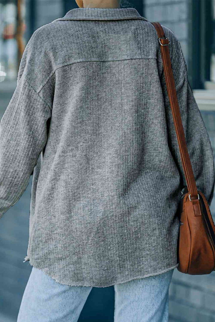Textured Button Down Shirt Jacket with Pockets |1mrk.com
