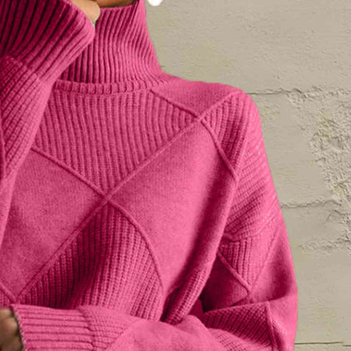 Geometric Turtleneck Long Sleeve Sweater |1mrk.com