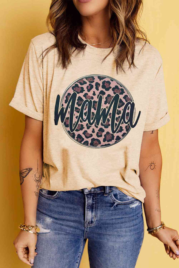 MAMA Leopard Graphic Round Neck Tee | 1mrk.com