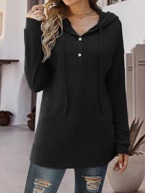 Half Button Up Drawstring Hoodie | 1mrk.com