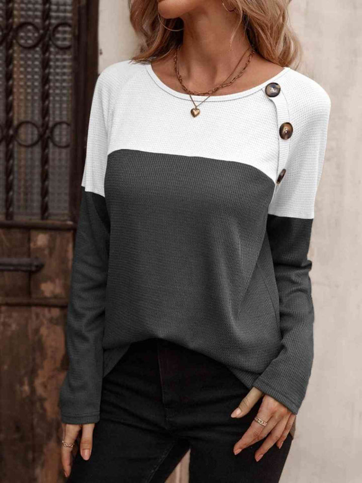 Contrast Round Neck Long Sleeve T-Shirt | 1mrk.com