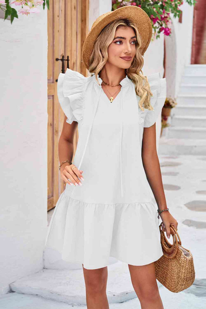 Tie Neck Ruffle Hem Dress |1mrk.com