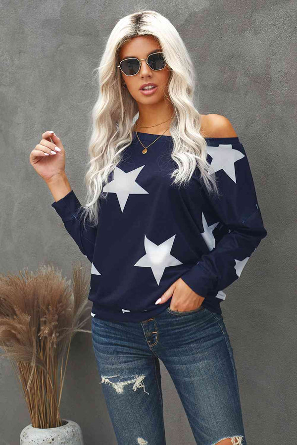 Star Print Long Sleeve Sweatshirt |1mrk.com